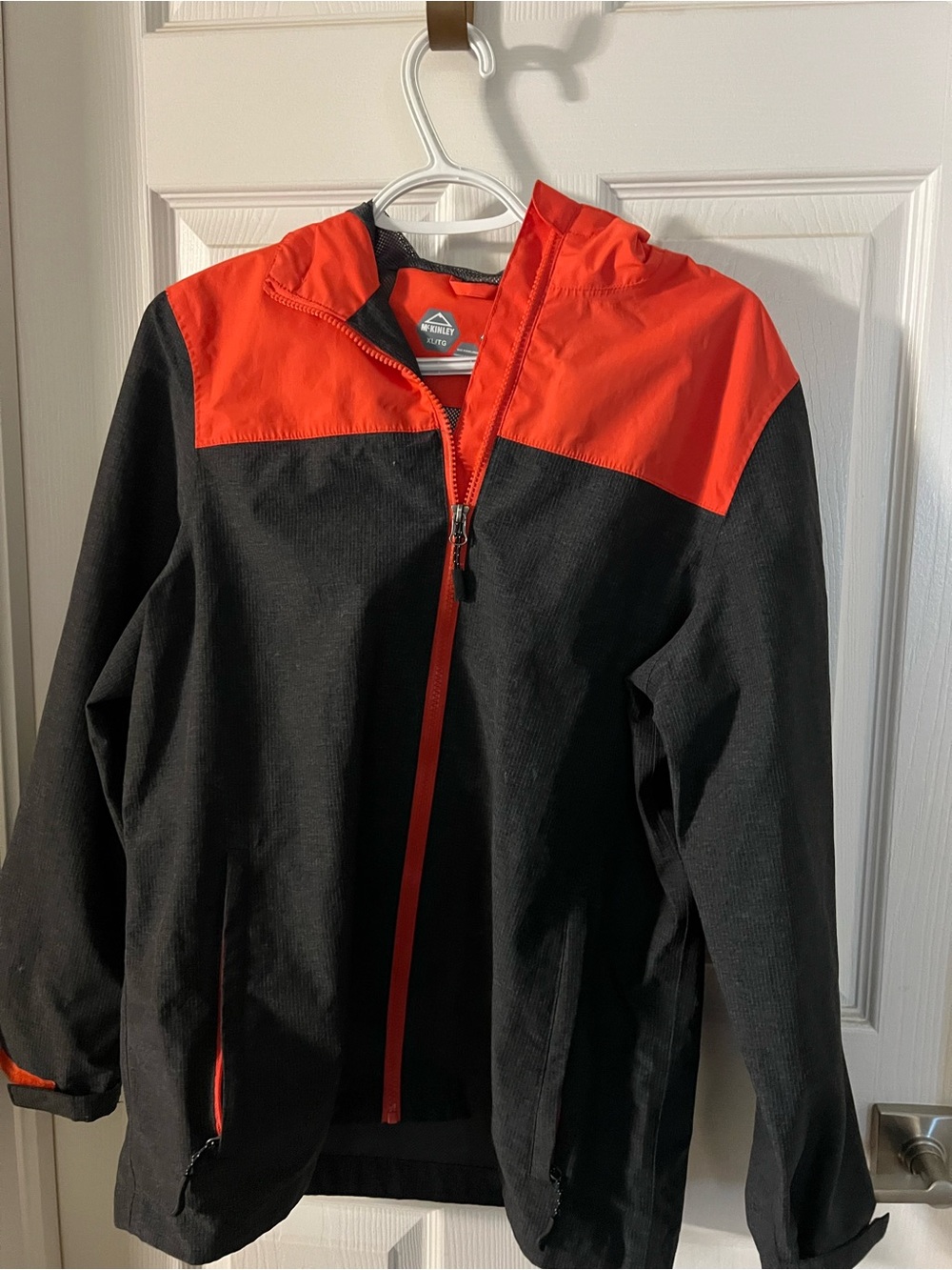 Men's Hooded Rain Jacket in Black with Orange Panels